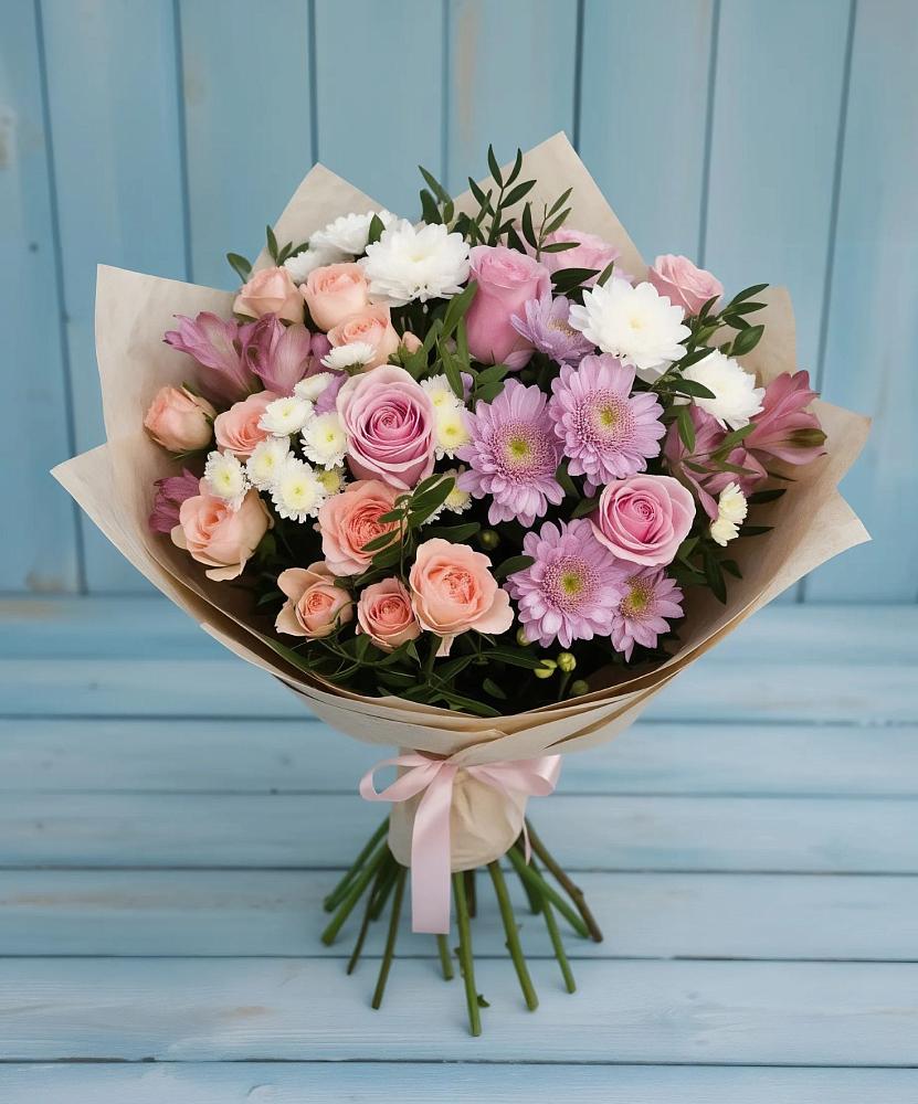 Букет цветов из: Хризантемы, Розы и Альстромерии в Боготоле