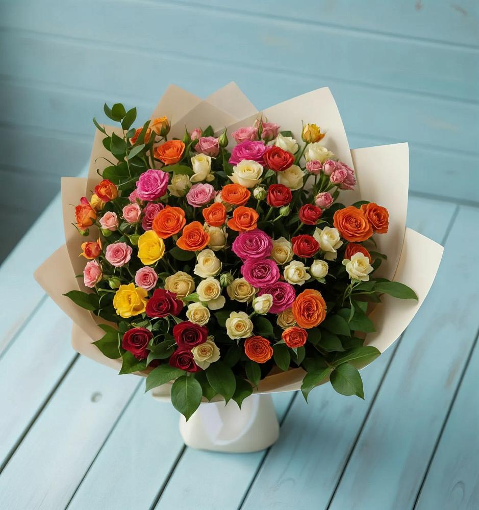Букет Микс из разноцветных кустовых роз в Боготоле
