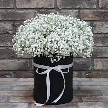 Цветочная композиция из Гипсофила в шляпной коробке в Боготоле